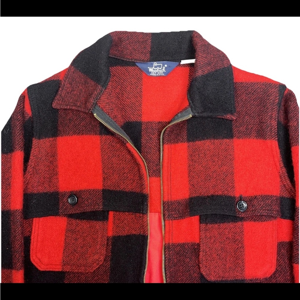 Vintage 60s Woolrich Red Buffalo Plaid Wool Jacket‎ Coat Mackinaw Medium - Picture 2 of 16